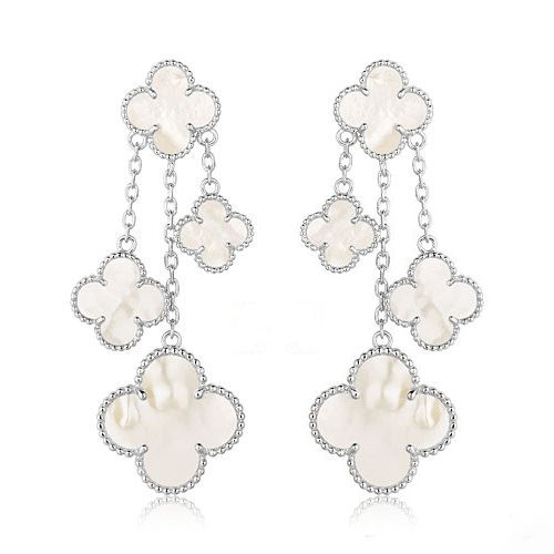 [✨ROSE✨]CLOVER EARRINGS WHITE MOP 4 MOTIFS SILVER