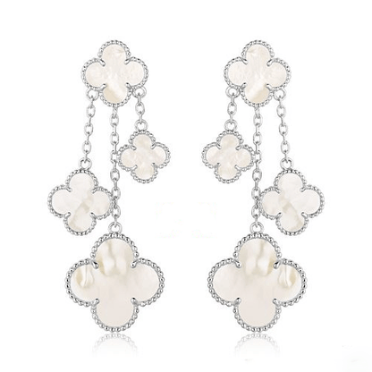 [✨ROSE✨]CLOVER EARRINGS WHITE MOP 4 MOTIFS SILVER