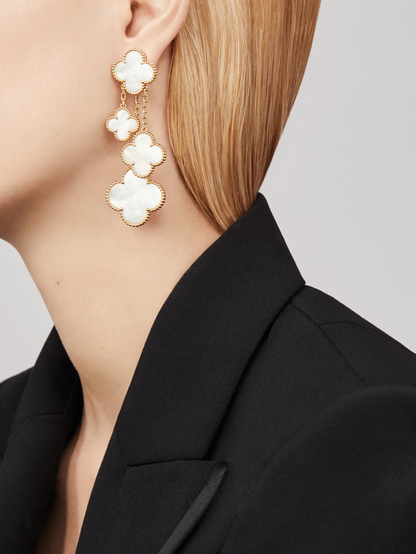 [✨ROSE✨]CLOVER EARRINGS WHITE MOP 4 MOTIFS GOLD