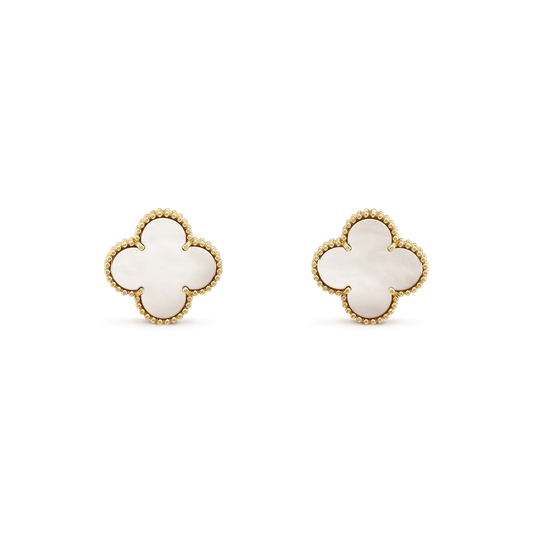 [✨ROSE✨]CLOVER MEDIUM 1 MOTIFS  WHITE MOP STUD EARRINGS