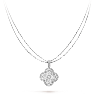 [✨ROSE✨]CLOVER 25MM SILVER FULL DIAMOND BIG CLOVER NECKLACE