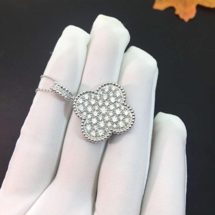 [✨ROSE✨]CLOVER 25MM SILVER FULL DIAMOND BIG CLOVER NECKLACE