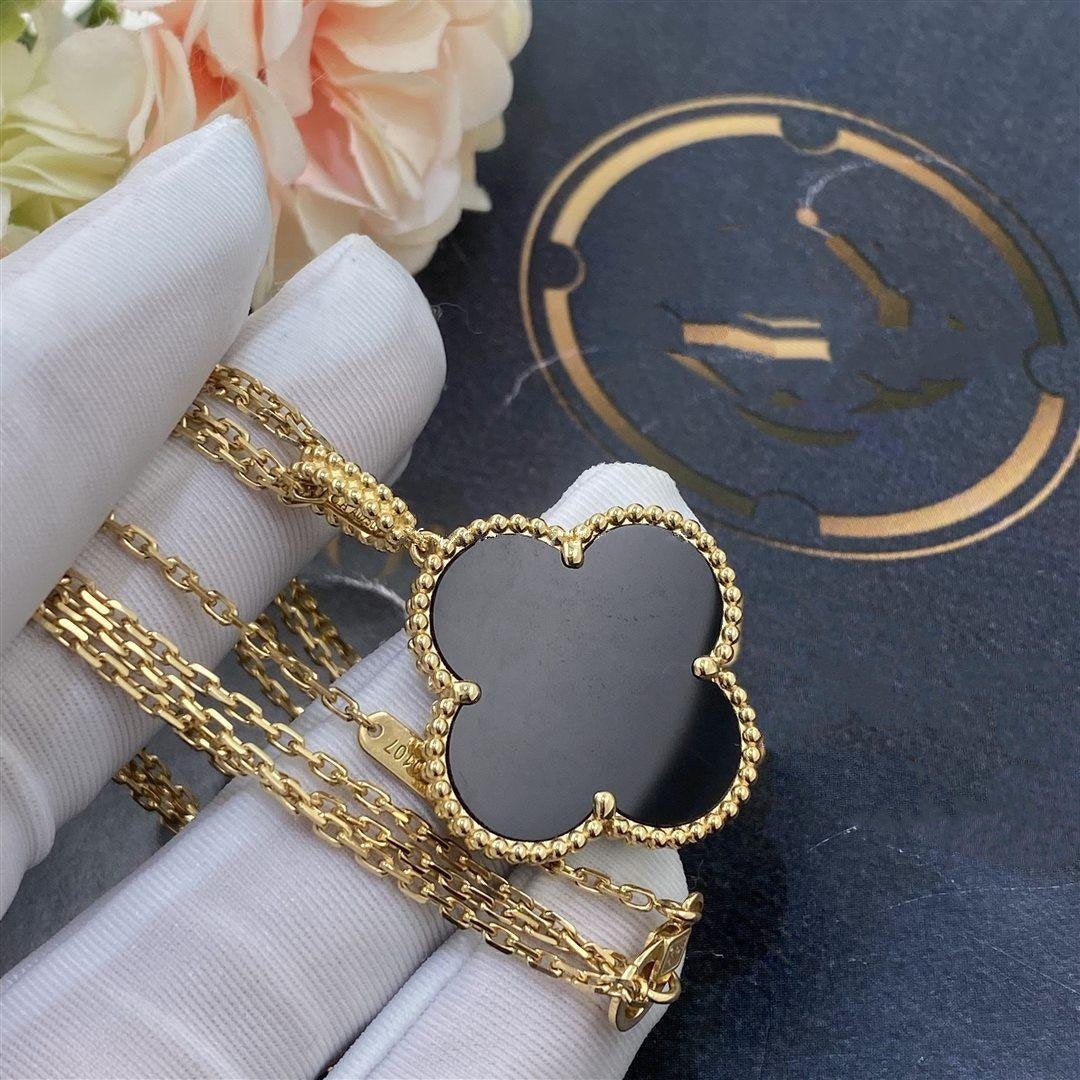 [✨ROSE✨]CLOVER 25MM GOLD ONYX BIG CLOVER NECKLACE