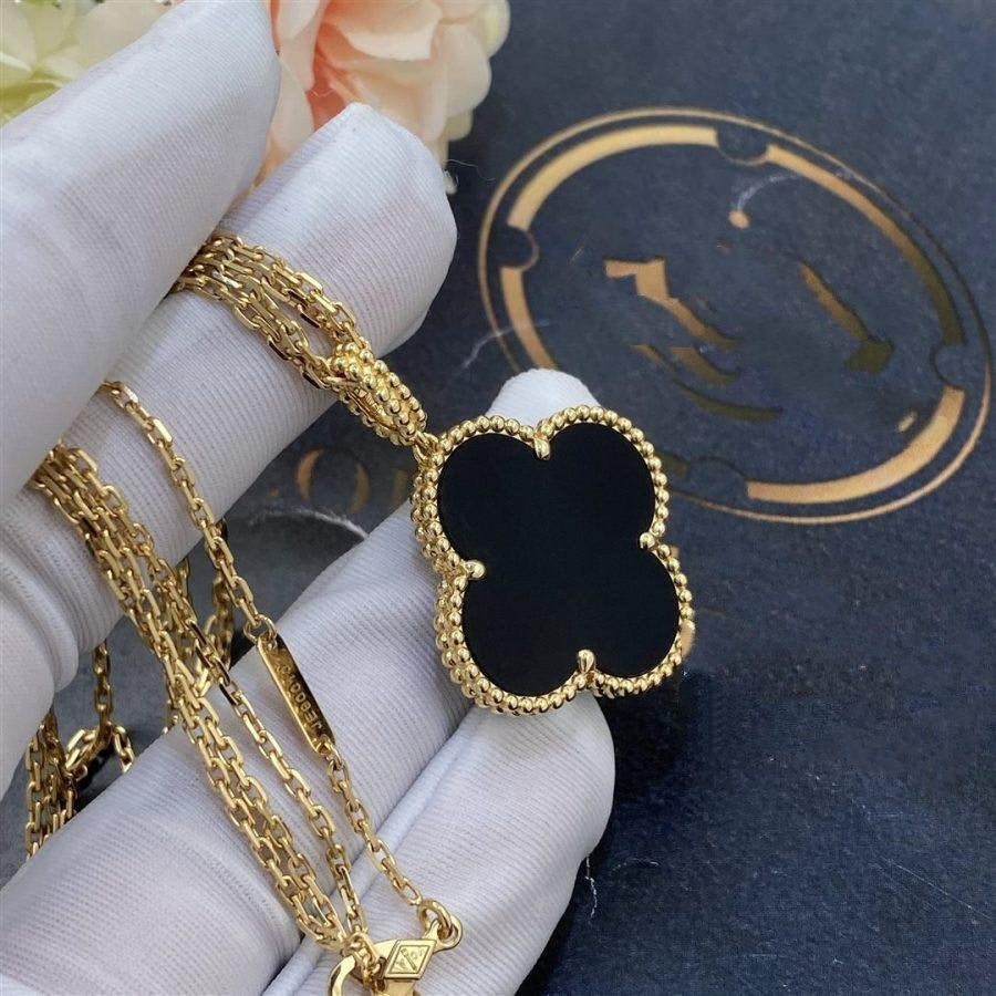 [✨ROSE✨]CLOVER 25MM GOLD ONYX BIG CLOVER NECKLACE