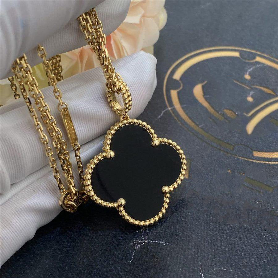 [✨ROSE✨]CLOVER 25MM GOLD ONYX BIG CLOVER NECKLACE