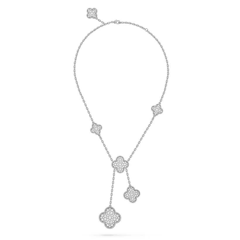 [✨ROSE✨]CLOVER 5 MOTIFS SILVER DIAMONDS NECKLACE