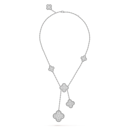[✨ROSE✨]CLOVER 5 MOTIFS SILVER DIAMONDS NECKLACE