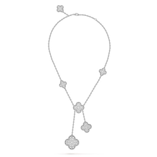 [✨ROSE✨]CLOVER 5 MOTIFS SILVER DIAMONDS NECKLACE