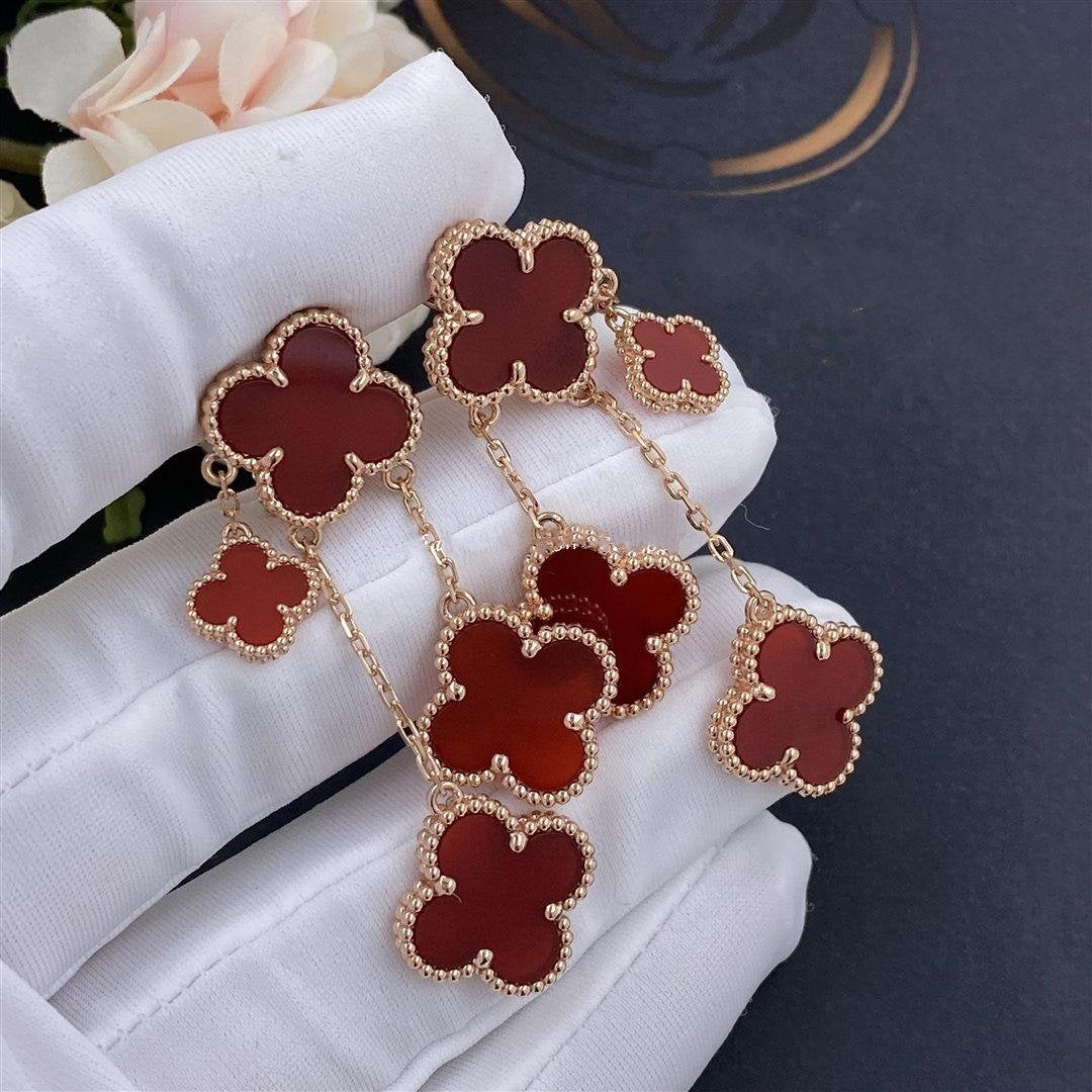 [✨ROSE✨]CLOVER EARRINGS CARNELIAN 4 MOTIFS PINK GOLD