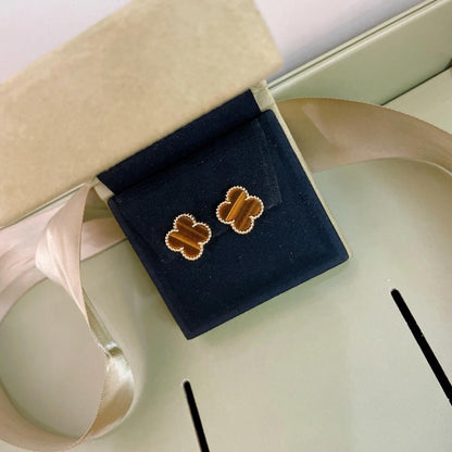 [✨ROSE✨]CLOVER MEDIUM 1 MOTIFS TIGER'S EYE EARRINGS