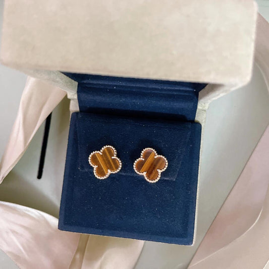 [✨ROSE✨]CLOVER MEDIUM 1 MOTIFS TIGER'S EYE EARRINGS