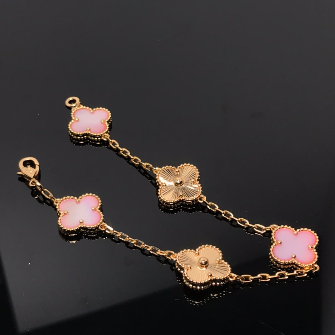 [✨ROSE✨]CLOVER BRACELET 5 MOTIF PINK AND PINK GOLD