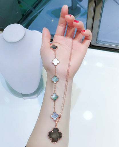 [✨ROSE✨]COMBINED BRACELET 5 MOTIFS AND NECKLACE DARK MOP ROSE GOLD