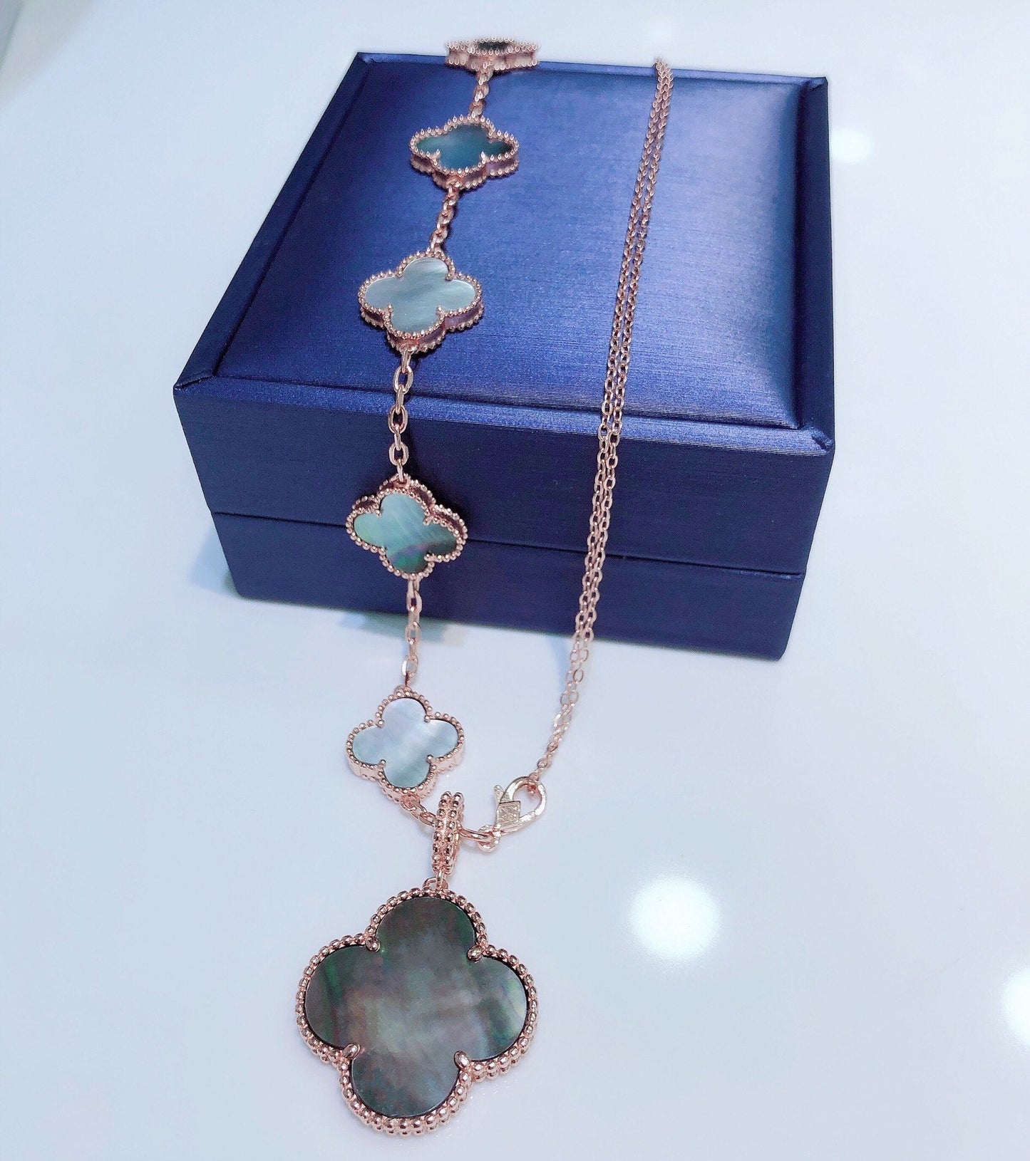 [✨ROSE✨]COMBINED BRACELET 5 MOTIFS AND NECKLACE DARK MOP ROSE GOLD