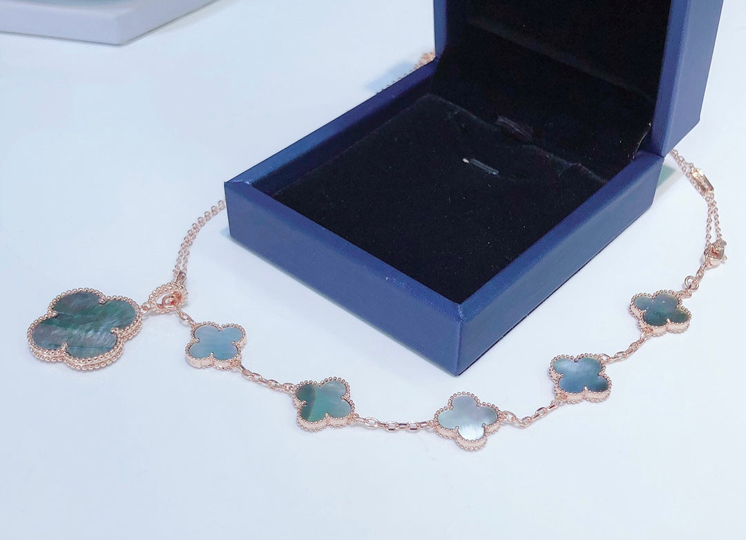 [✨ROSE✨]COMBINED BRACELET 5 MOTIFS AND NECKLACE DARK MOP ROSE GOLD