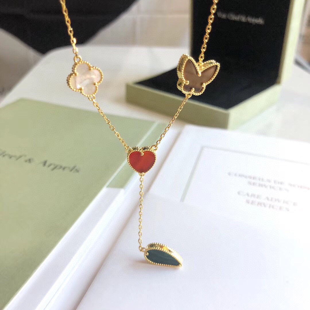 [✨ROSE✨]LUCKY SPRING 4 MOTIFS ROSE GOLD NECKLACE