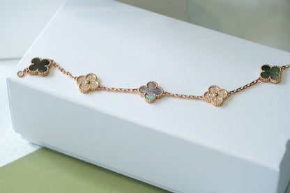 [✨ROSE✨]CLOVER 5 MOTIFS DARK MOP AND DIAMONDS PINK GOLD BRACELET