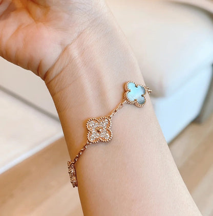 [✨ROSE✨]CLOVER 5 MOTIFS DARK MOP AND DIAMONDS PINK GOLD BRACELET