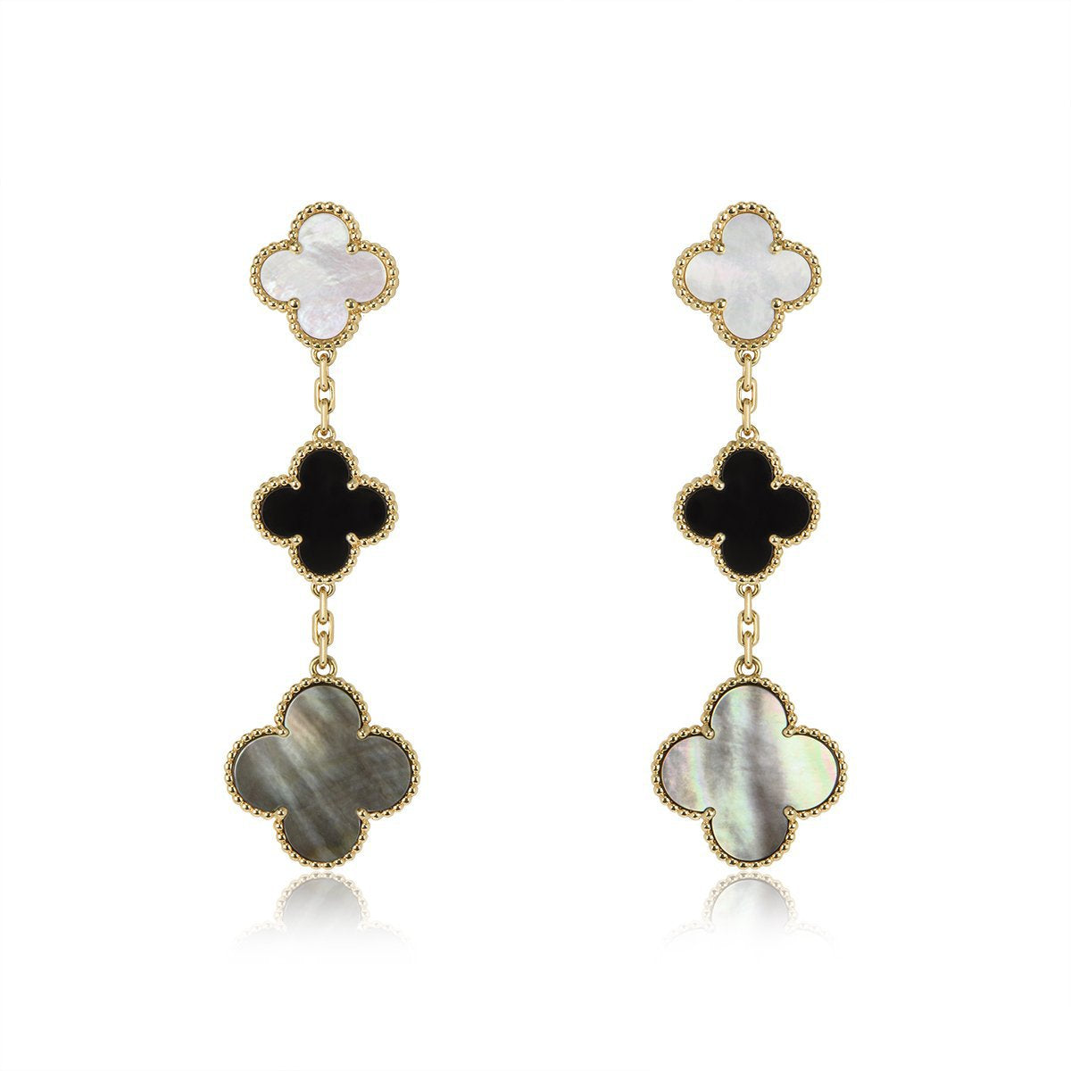 [✨ROSE✨]CLOVER EARRINGS GOLD ONYX MOP 3 MOTIF