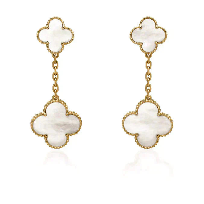 [✨ROSE✨]CLOVER 2 MOTIF WHITE MOP EARRINGS