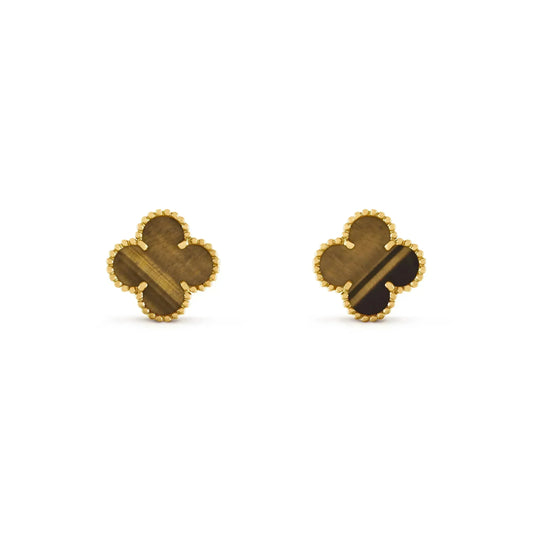 [✨ROSE✨]CLOVER MEDIUM 1 MOTIFS TIGER EYE EARRINGS